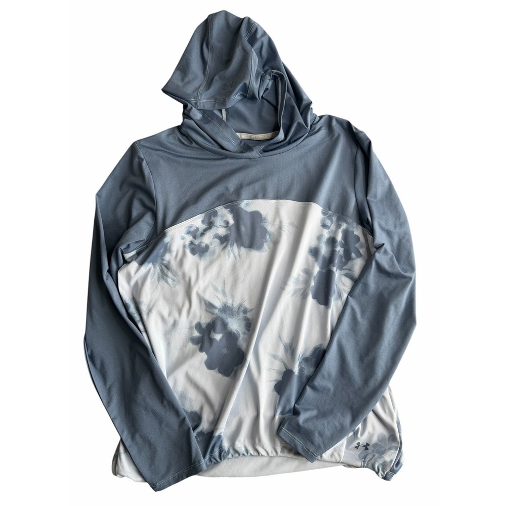 Under Armour Iso-Chill Hoodie Women's Large Blue Floral Sun Shirt UPF Loose
